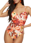 Womens Satin Floral Print Ruched Bustier Bodysuit, ,
