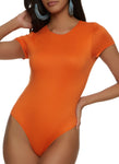 Womens Solid Short Sleeve Crew Neck Bodysuit, ,