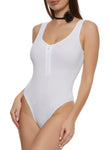 Womens Seamless Rib Knit Half Zip Scoop Neck Sleeveless Bodysuit, ,