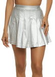 Womens Metallic Foil Pleated Skirt, ,