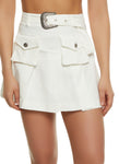 Womens Belted Pocket Detail Pleated Skirt, ,