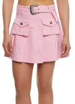 Womens Belted Pocket Detail Pleated Skirt, ,