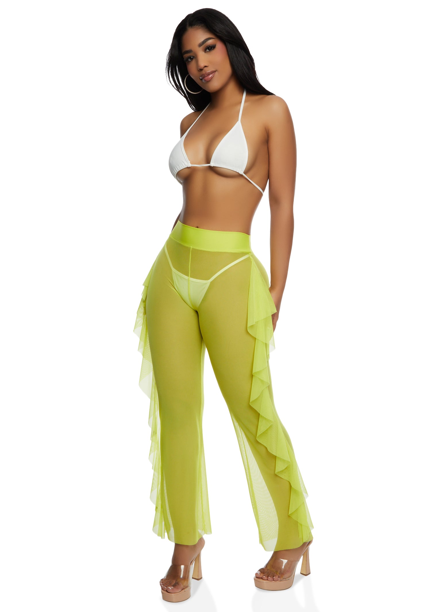 Womens Sheer Mesh Cover Up Pants,