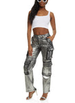 Womens Daisy Foil Screen Cargo Jeans, ,