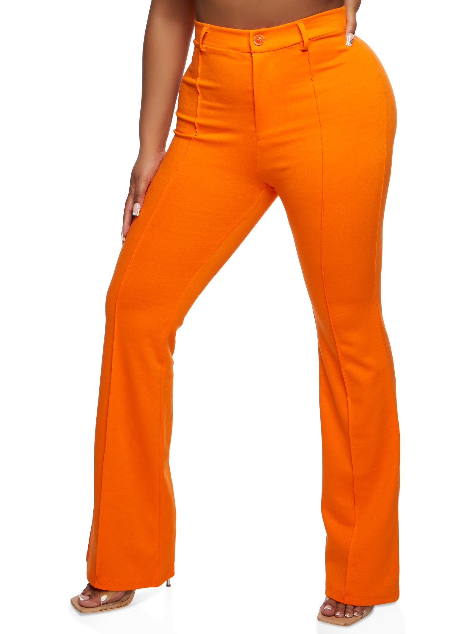 Womens Pintuck High Waist Dress Pants, Orange, Size S