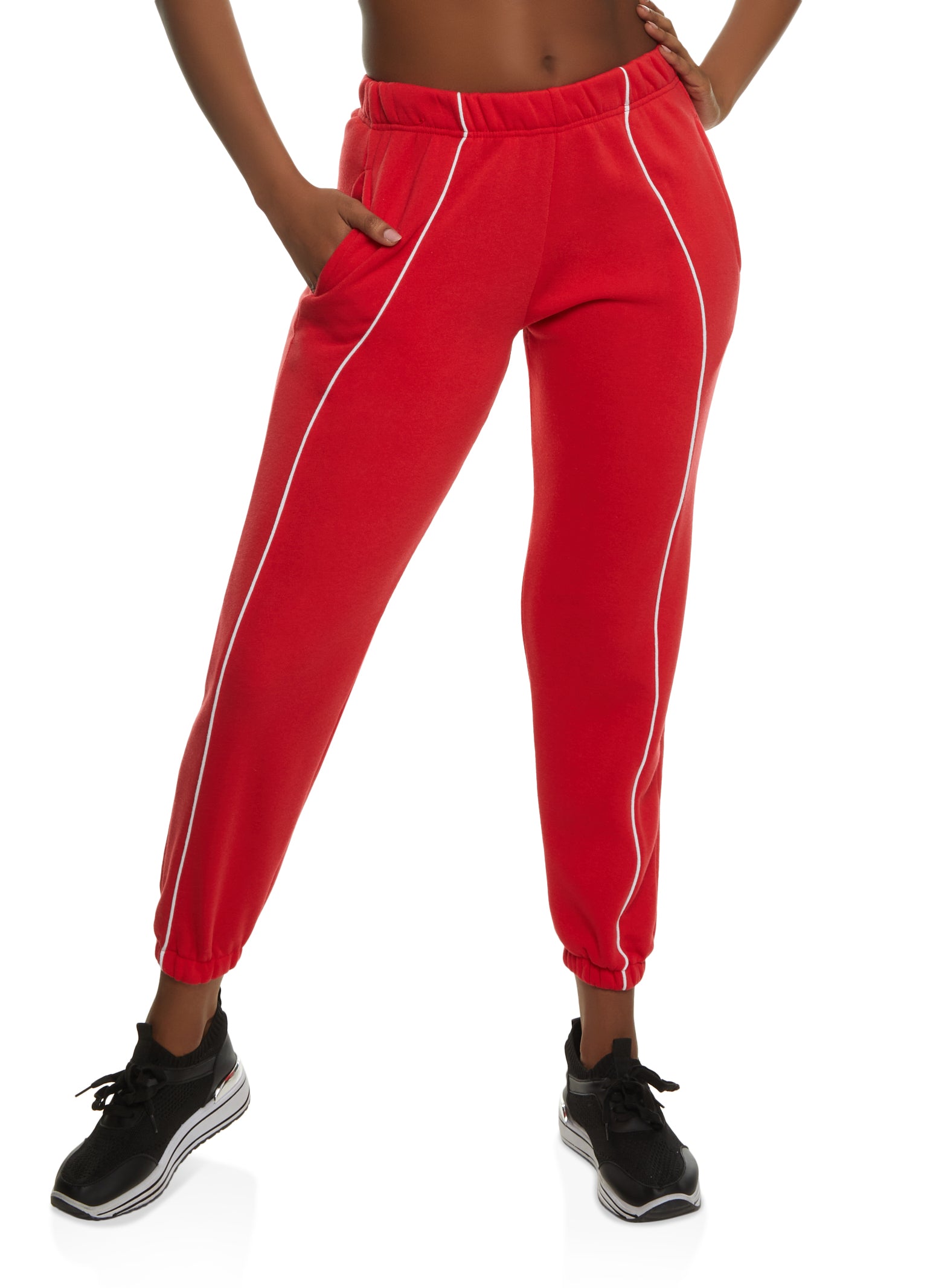 Womens Contrast Piping Sweatpants, Red, Size S