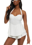 Womens Padded Halter Neck Ruffle Romper, ,