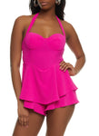 Womens Padded Halter Neck Ruffle Romper, ,