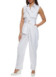 Sleeveless Pocketed Front Zipper Belted Tie Waist Waistline Collared Jumpsuit