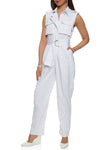 Womens Zip Front Belted Jumpsuit, ,