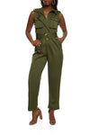 Belted Pocketed Front Zipper Tie Waist Waistline Collared Sleeveless Jumpsuit