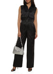 Sleeveless Pocketed Elasticized Waistline Satin Jumpsuit