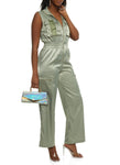 Elasticized Waistline Pocketed Sleeveless Satin Jumpsuit