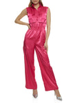 Satin Elasticized Waistline Sleeveless Pocketed Jumpsuit