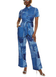 Mock Neck Belted Button Front General Print Short Sleeves Sleeves Tie Waist Waistline Jumpsuit