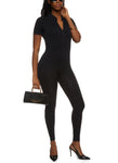 Womens Rib Knit Checkered Zip Front Jumpsuit, ,