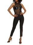 High-Neck Sleeveless Mesh Sheer Back Zipper Jumpsuit