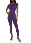 Womens Short Sleeve Crew Neck Jumpsuit, ,