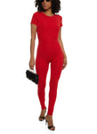 Womens Short Sleeve Crew Neck Jumpsuit, ,