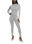 Womens Mock Neck Zip Back Long Sleeve Catsuit, ,