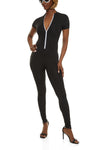 Womens Daisy Zip Front Short Sleeve Catsuit, ,