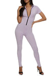 Womens Daisy Zip Front Short Sleeve Catsuit, ,