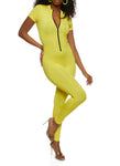 Womens Daisy Zip Front Short Sleeve Catsuit, ,