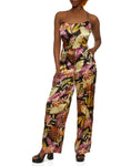 Sleeveless Satin Floral Print Square Neck Jumpsuit