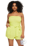 Strapless Knit Smocked Tie Waist Waistline Belted Sleeveless Romper