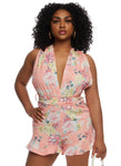 Floral Print Sleeveless Plunging Neck Romper