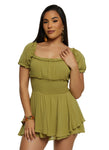 Tiered Bubble Dress Smocked Square Neck Short Sleeves Sleeves Peasant Dress/Romper With Ruffles