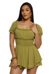 Tiered Short Sleeves Sleeves Bubble Dress Smocked Square Neck Peasant Dress/Romper With Ruffles