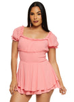 Tiered Short Sleeves Sleeves Bubble Dress Smocked Square Neck Peasant Dress/Romper With Ruffles