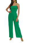 Cutout Knit Sleeveless Spaghetti Strap Smocked Square Neck Jumpsuit