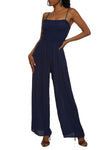 Cutout Knit Smocked Square Neck Sleeveless Spaghetti Strap Jumpsuit