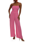 Smocked Square Neck Knit Sleeveless Spaghetti Strap Cutout Jumpsuit