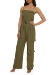 Nylon Back Zipper Pocketed Sleeveless Square Neck Jumpsuit