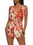 Sleeveless Floral Print Plunging Neck Romper