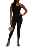 Womens Solid Scoop Neck Cami Catsuit, ,