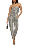 Strapless Ruched Sleeveless Animal Print Jumpsuit