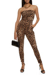 Strapless Sleeveless Ruched Animal Print Jumpsuit