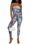 Strapless Ruched General Print Sleeveless Jumpsuit