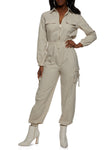 Ruched Pocketed Long Sleeves Collared Jumpsuit