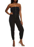 Strapless Sleeveless Front Zipper Pocketed Smocked Jumpsuit