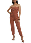 Strapless Sleeveless Pocketed Front Zipper Smocked Jumpsuit