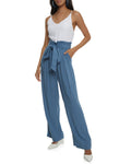 V-neck Sleeveless Belted Tie Waist Waistline Jumpsuit