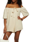 Linen Short Sleeves Sleeves Off the Shoulder Romper