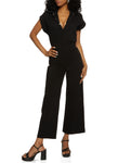 Cap Sleeves Twill Collared Smocked Jumpsuit