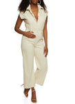 Collared Smocked Twill Cap Sleeves Jumpsuit