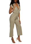 Collared Smocked Cap Sleeves Twill Jumpsuit